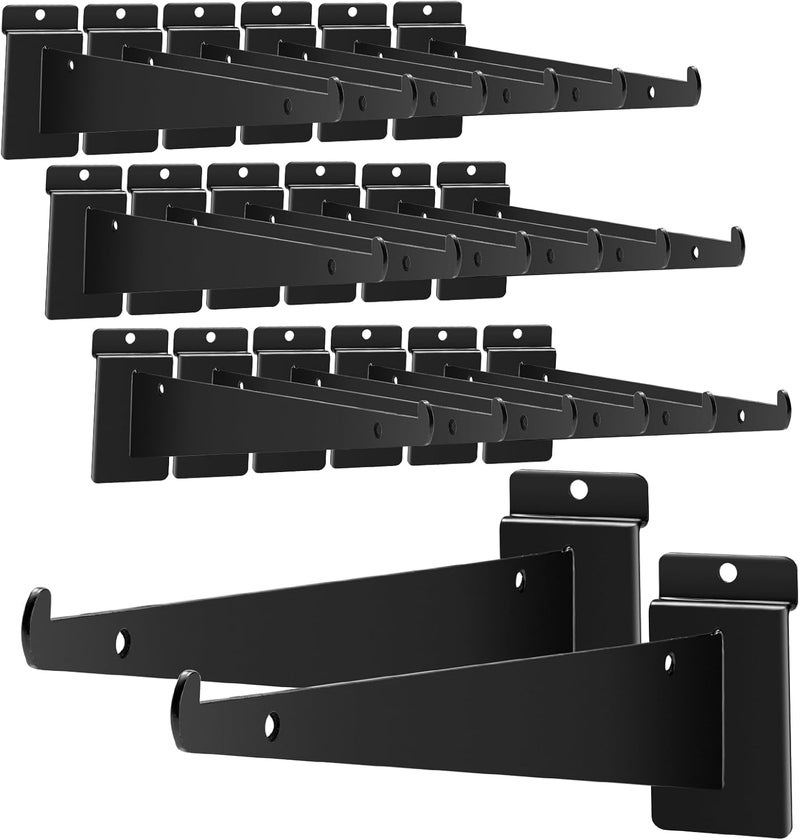 ALISWAT 24Pcs Heavy Duty Slatwall Knife Shelf Bracket, 10 inch Metal Shelf Bracket for Slat Wall, Black Slatwall Accessories With Lip, Gridwall Brackets Hooks for Slatwall Panels Shelf Display Home Commercial - Image 1